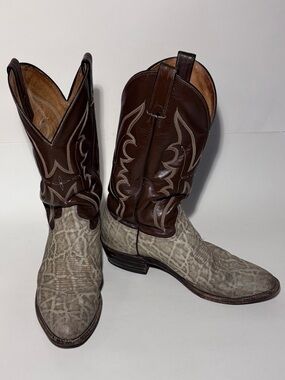 Abilene VTG 80’s Men's Brown Leather Elephant Patterned Western Cowboy Boots 7 D